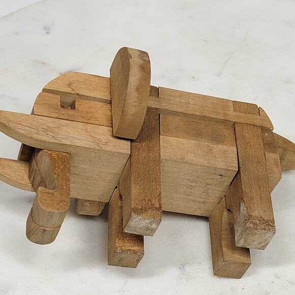 VTG Kumiki Wooden Elephant Interlocking 3D Puzzle Brain Teasers Japanese Signed - Picture 8 of 14